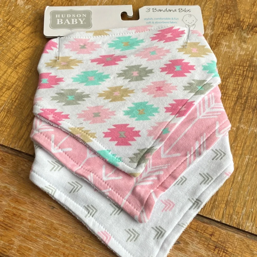 Hudson Baby Pink and Green Bandana Bibs Set